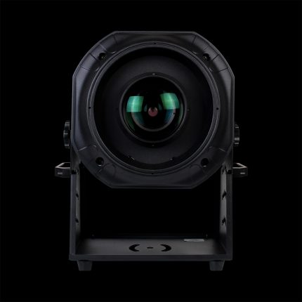 Proiettore Natalizio LED 500W 7 Gobos Natalizi in Prospettiva Frontale su Sfondo Nero