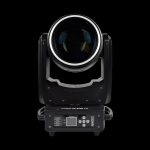 Testa Mobile Beam-Spot ALED 300W in Prospettiva Frontale su Sfondo Nero