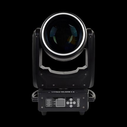 Testa Mobile Beam-Spot ALED 300W in Prospettiva Frontale su Sfondo Nero