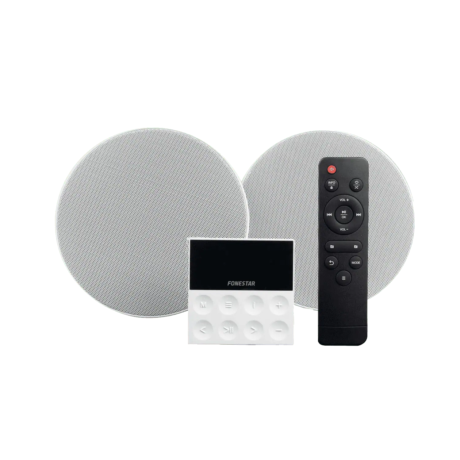 Sistema-audio-FONESTAR-KS-WALL-con-2-altoparlanti-a-soffitto-e-Amplificatore Sistema audio FONESTAR KS WALL con 2 altoparlanti a soffitto e Amplificatore