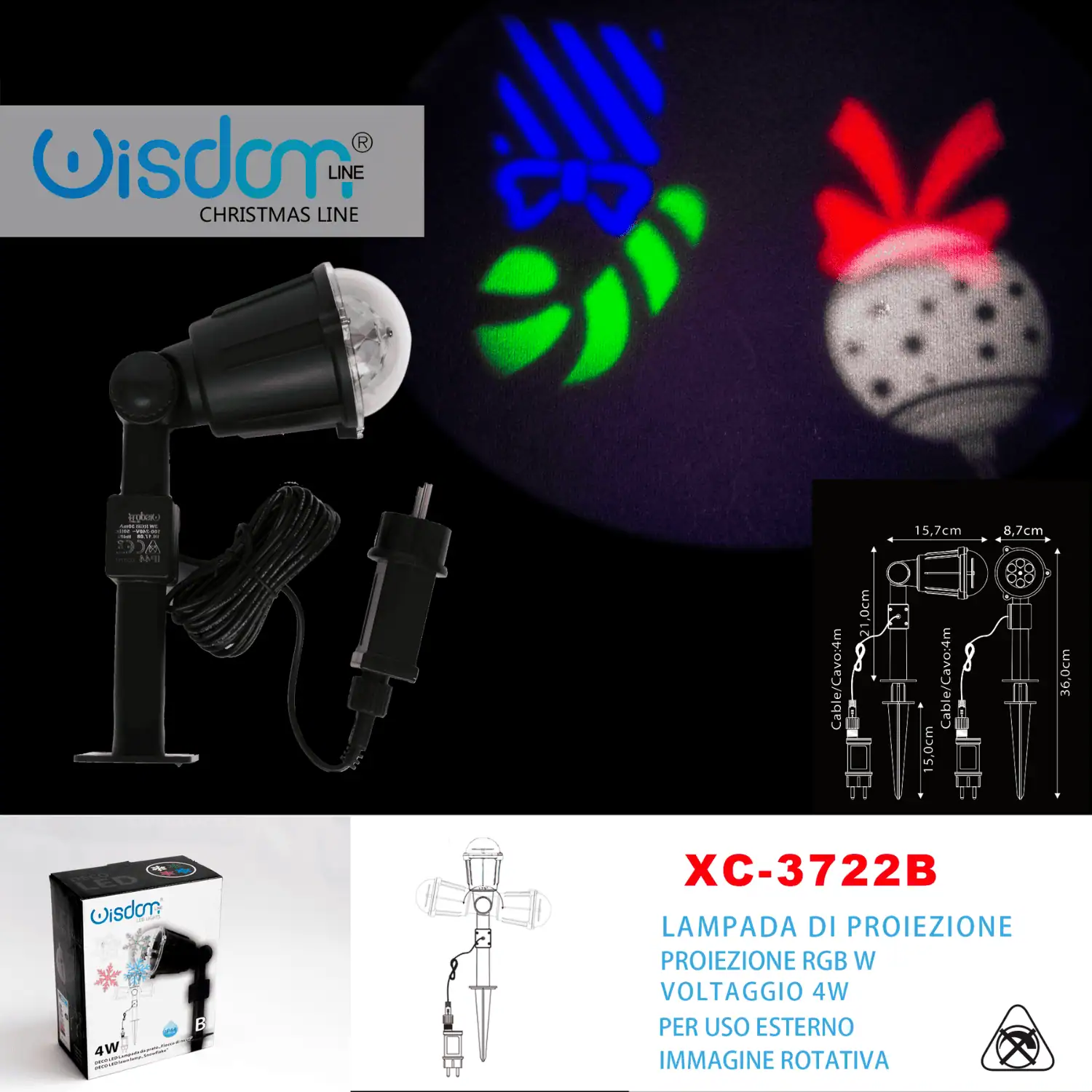 Proiettore Lampada Deco LED RGBW Per Uso Esterno Con Immagini Miste Rotanti Natalizie (XC3720) Proiettore Lampada Deco LED RGBW Per Uso Esterno Con Immagini Miste Rotanti Natalizie XC3720