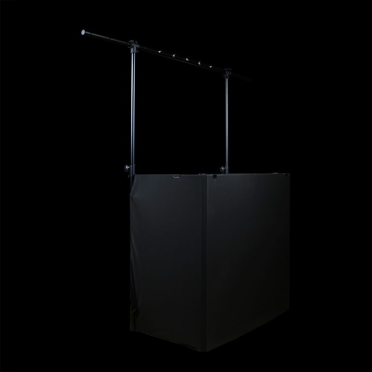 Tavolo Professionale DJ in Acciaio Nero su Sfondo Nero