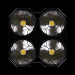 Accecatore 4x100W LED COB Caldo/Freddo in Prospettiva Frontale su Sfondo Nero