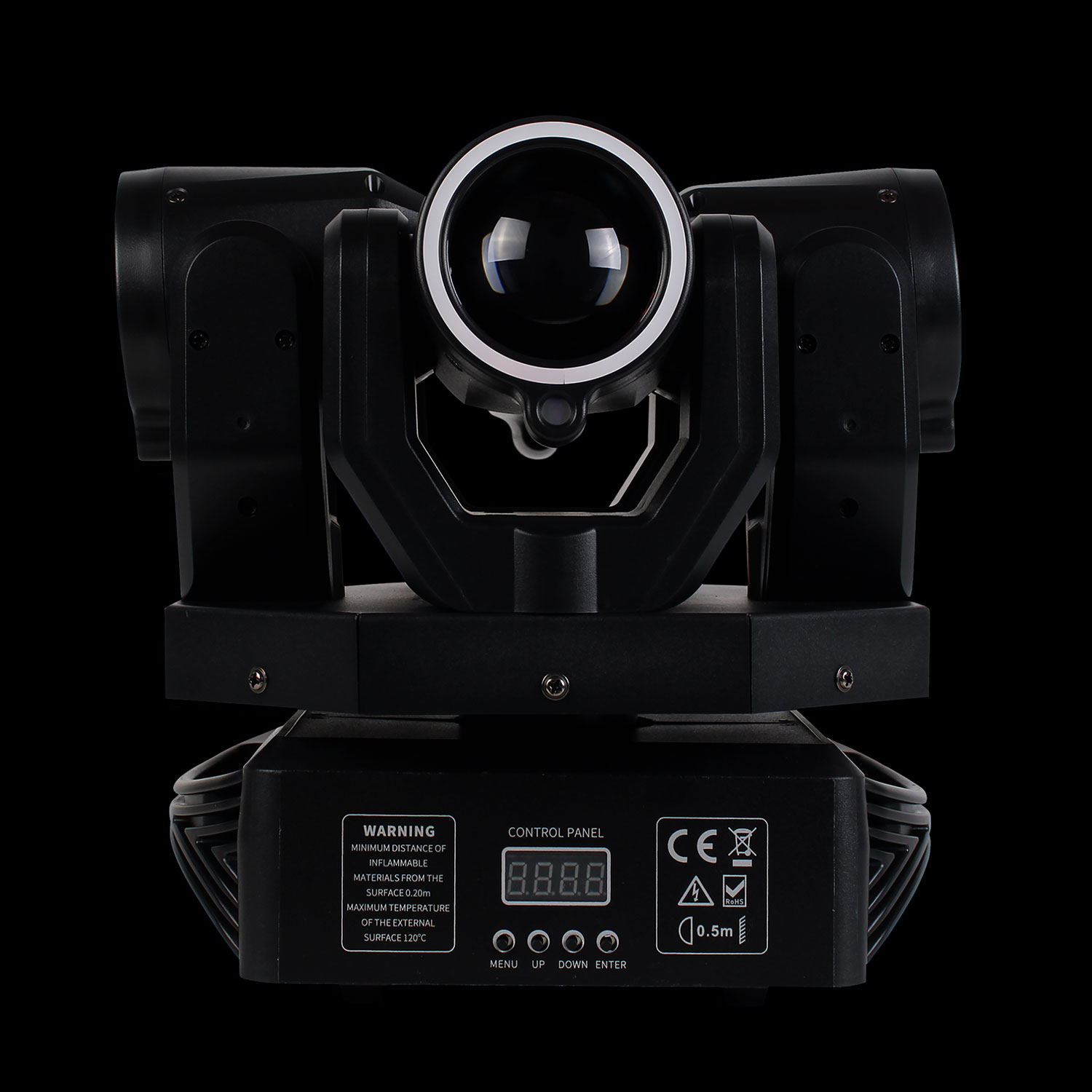 Mini Testa Mobile Tagadà RGB in Prospettiva Frontale su Sfondo Nero